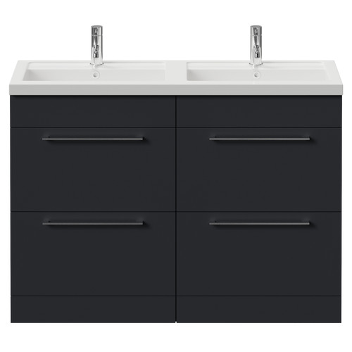 Napoli 390 Gloss Grey 1200mm 4 Drawer Vanity Unit with Double Lucia Basins Front View