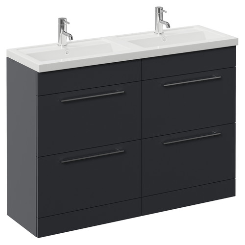 Napoli 390 Gloss Grey 1200mm 4 Drawer Vanity Unit with Double Lucia Basins Left Hand View