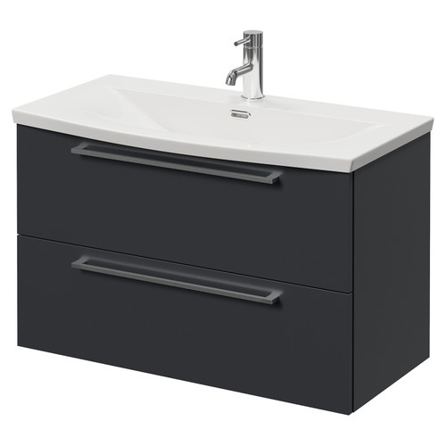 Napoli 390 Gloss Grey 800mm Wall Mounted 2 Drawer Vanity Unit with Arc Basin Right Hand View
