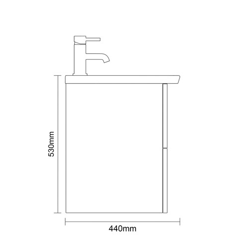 Napoli 390 Gloss Grey 800mm Wall Mounted 2 Drawer Vanity Unit with Arc Basin Side on Dimensions