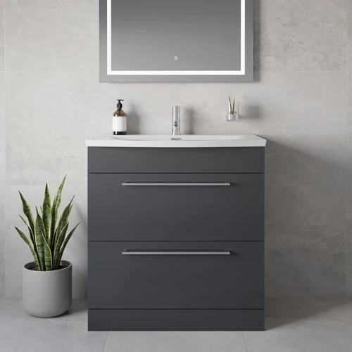 Napoli 390 Gloss Grey 800mm 2 Drawer Vanity Unit with Arc Basin Lifestyle Image