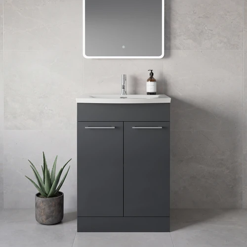 Napoli 390 Gloss Grey 600mm 2 Door Vanity Unit with Arc Basin Lifestyle Image