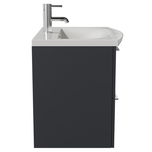 Napoli 390 Gloss Grey 600mm Wall Mounted 2 Drawer Vanity Unit with Arc Basin Side View