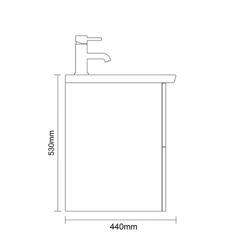 Napoli 390 Gloss Grey 600mm Wall Mounted 2 Drawer Vanity Unit with Arc Basin Side on Dimensions