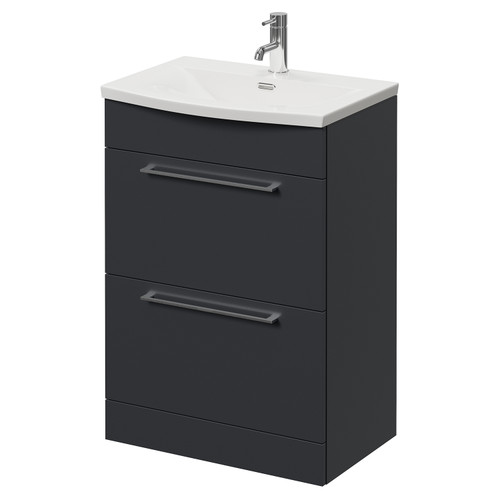 Napoli 390 Gloss Grey 600mm 2 Drawer Vanity Unit with Arc Basin Right Hand View