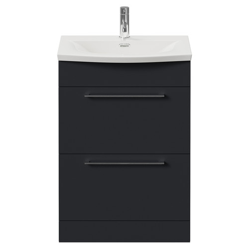 Napoli 390 Gloss Grey 600mm 2 Drawer Vanity Unit with Arc Basin Front View