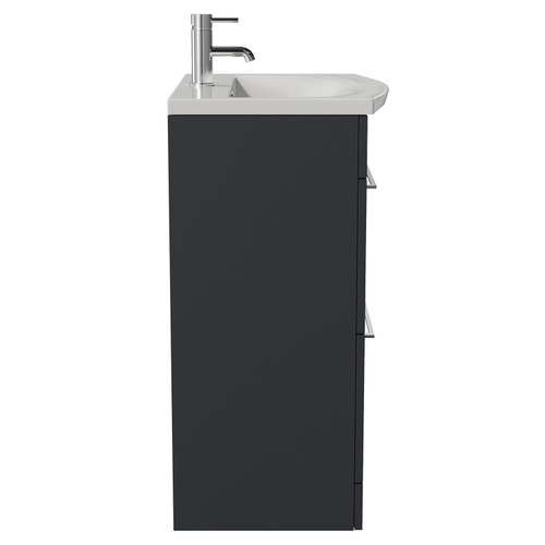 Napoli 390 Gloss Grey 600mm 2 Drawer Vanity Unit with Arc Basin Side View