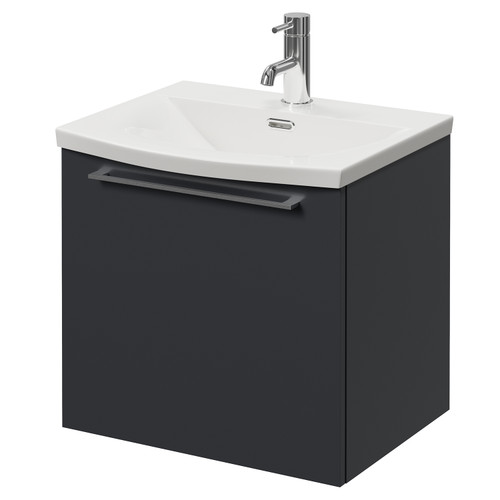 Napoli 390 Gloss Grey 500mm Wall Mounted Single Drawer Vanity Unit with Arc Basin Right Hand View