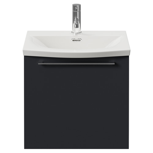 Napoli 390 Gloss Grey 500mm Wall Mounted Single Drawer Vanity Unit with Arc Basin Front View