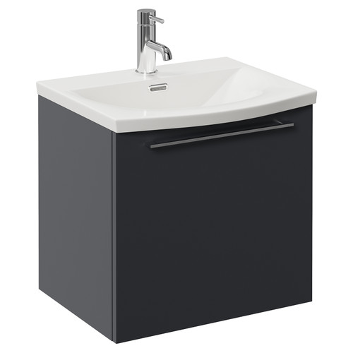 Napoli 390 Gloss Grey 500mm Wall Mounted Single Drawer Vanity Unit with Arc Basin Left Hand View