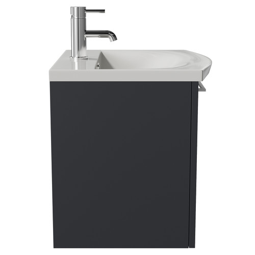 Napoli 390 Gloss Grey 500mm Wall Mounted Single Drawer Vanity Unit with Arc Basin Side View