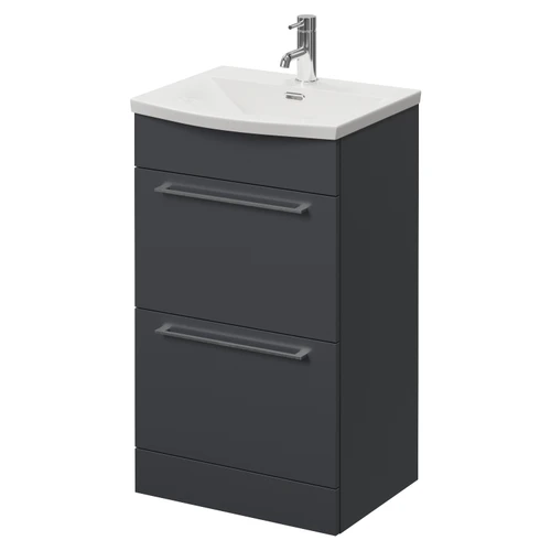 Napoli 390 Gloss Grey 500mm 2 Drawer Vanity Unit with Arc Basin Right Hand View
