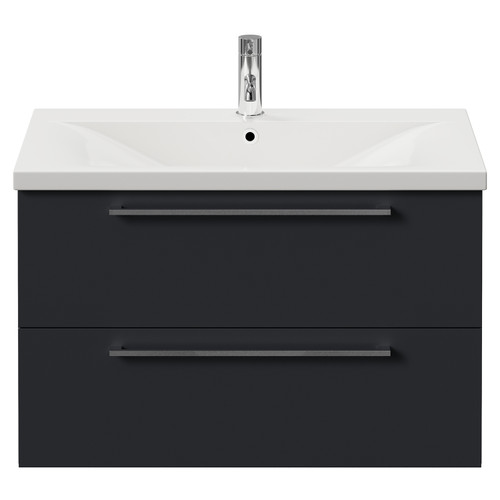Napoli 460 Gloss Grey 800mm Wall Mounted 2 Drawer Vanity Unit with Glide Basin Front View