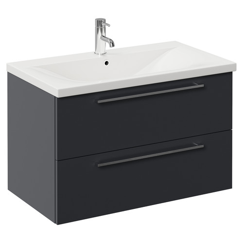 Napoli 460 Gloss Grey 800mm Wall Mounted 2 Drawer Vanity Unit with Glide Basin Left Hand View
