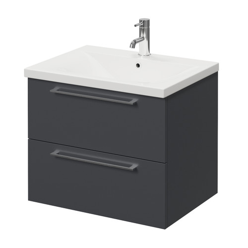 Napoli 460 Gloss Grey 600mm Wall Mounted 2 Drawer Vanity Unit with Glide Basin Right Hand View