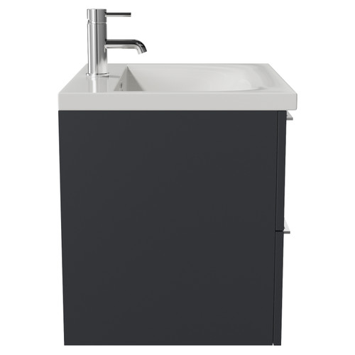 Napoli 460 Gloss Grey 600mm Wall Mounted 2 Drawer Vanity Unit with Glide Basin Side View