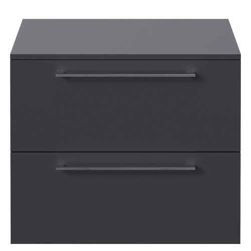 Napoli 460 Gloss Grey 600mm Wall Mounted 2 Drawer Vanity Unit for Countertop Basins Front View