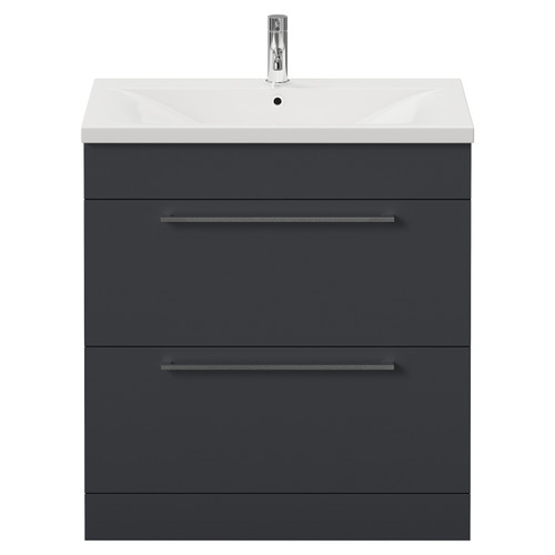 Napoli 460 Gloss Grey 800mm 2 Drawer Vanity Unit with Glide Basin Front View