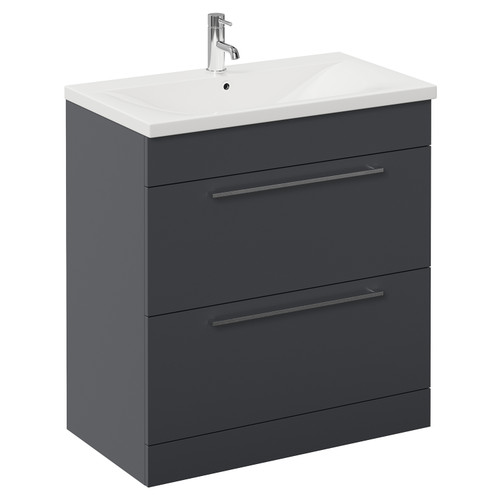 Napoli 460 Gloss Grey 800mm 2 Drawer Vanity Unit with Glide Basin Left Hand View