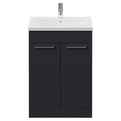 Napoli 460 Gloss Grey 600mm 2 Door Vanity Unit with Glide Basin Front View