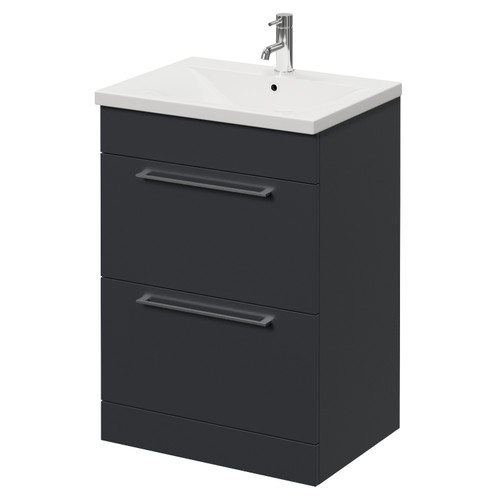 Napoli 460 Gloss Grey 600mm 2 Drawer Vanity Unit with Glide Basin Right Hand View