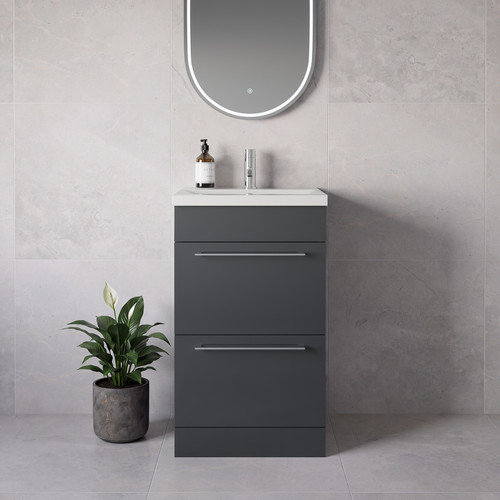 Napoli 390 Gloss Grey 500mm 2 Drawer Vanity Unit with Glide Basin Lifestyle Image