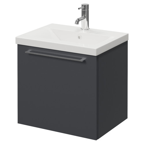 Napoli 390 Gloss Grey 500mm Wall Mounted Single Drawer Vanity Unit with Glide Basin Right Hand View