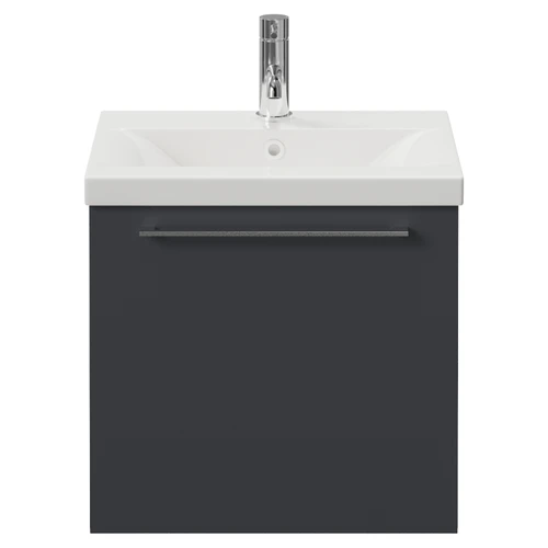 Napoli 390 Gloss Grey 500mm Wall Mounted Single Drawer Vanity Unit with Glide Basin Front View