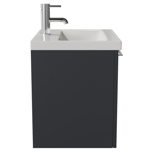 Napoli 390 Gloss Grey 500mm Wall Mounted Single Drawer Vanity Unit with Glide Basin Side View