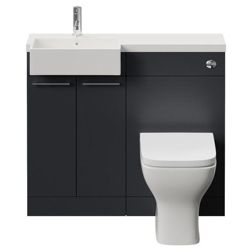 Napoli 250 Gloss Grey 1000mm 2 Door Vanity Unit Toilet Suite with Left Hand Square Rico Semi Recessed Basin Front View