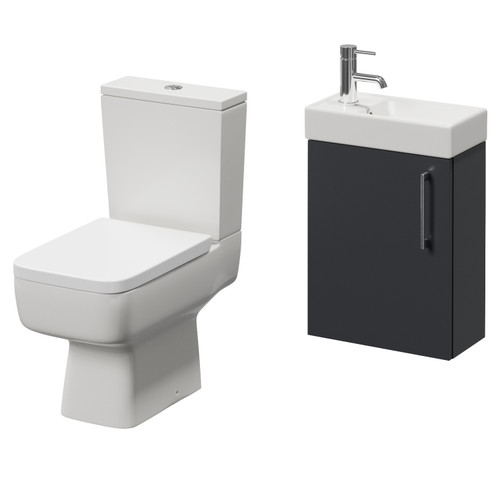 Napoli Cube Gloss Grey 400mm Single Door Wall Mounted Vanity Unit and Toilet Suite with Align Basin Right Hand View