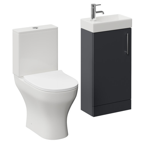 Napoli Cube Gloss Grey 400mm Single Door Vanity Unit and Jubilee Toilet Suite with Align Basin Left Hand View