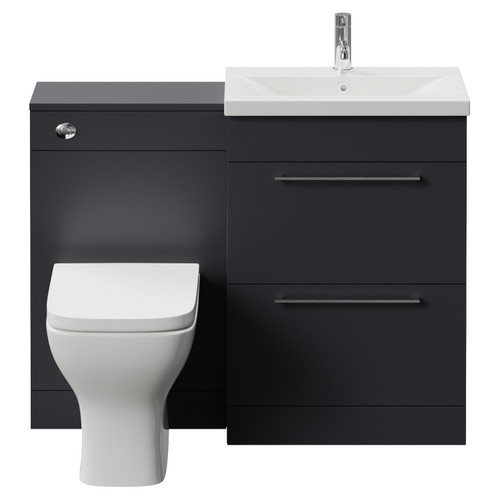 Napoli 390 Gloss Grey 1100mm 2 Drawer Vanity Unit Toilet Suite with Glide Basin Front View
