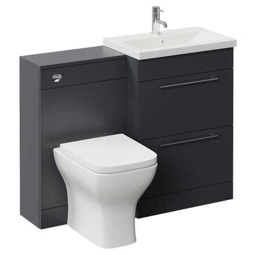 Napoli 390 Gloss Grey 1100mm 2 Drawer Vanity Unit Toilet Suite with Glide Basin Left Hand View