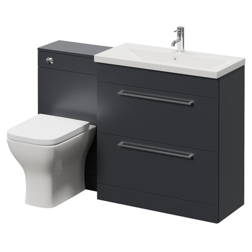 Napoli 390 Gloss Grey 1300mm 2 Drawer Vanity Unit Toilet Suite with Glide Basin Right Hand View