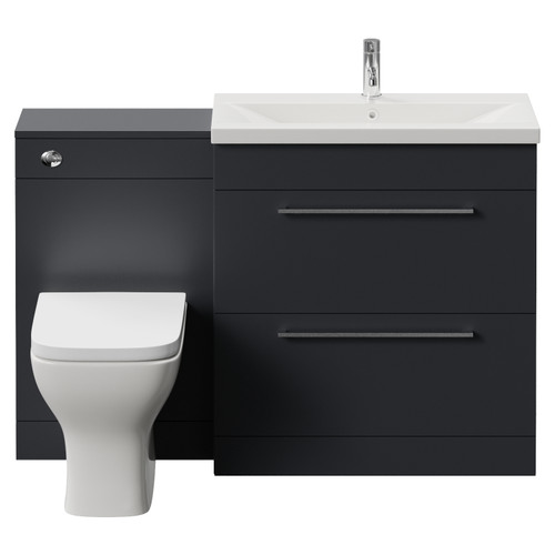 Napoli 390 Gloss Grey 1300mm 2 Drawer Vanity Unit Toilet Suite with Glide Basin Front View