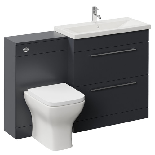 Napoli 390 Gloss Grey 1300mm 2 Drawer Vanity Unit Toilet Suite with Glide Basin Left Hand View