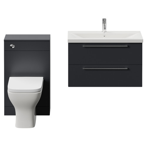 Napoli 390 Gloss Grey 1300mm Wall Mounted 2 Drawer Vanity Unit and Toilet Suite with Glide Basin Front View