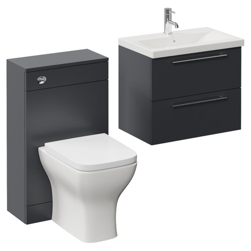 Napoli 390 Gloss Grey 1100mm Wall Mounted 2 Drawer Vanity Unit and Toilet Suite with Glide Basin Left Hand View