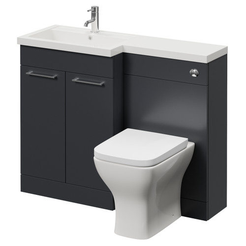 Napoli 390 Gloss Grey 1100mm 2 Door Vanity Unit Toilet Suite with Square Left Hand Lucia Basin Right Hand View