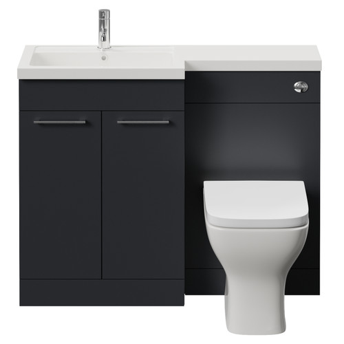 Napoli 390 Gloss Grey 1100mm 2 Door Vanity Unit Toilet Suite with Square Left Hand Lucia Basin Front View