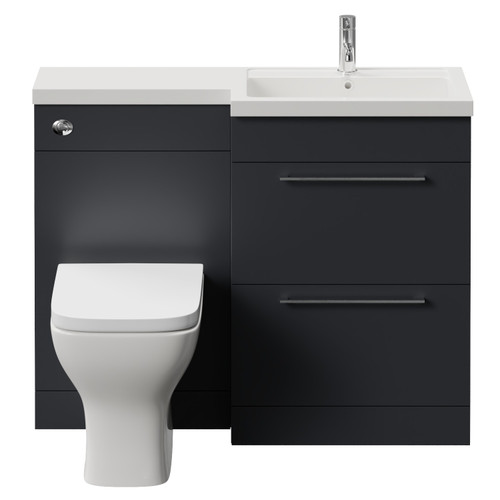 Napoli 390 Gloss Grey 1100mm 2 Drawer Vanity Unit Toilet Suite with Square Right Hand Lucia Basin Front View