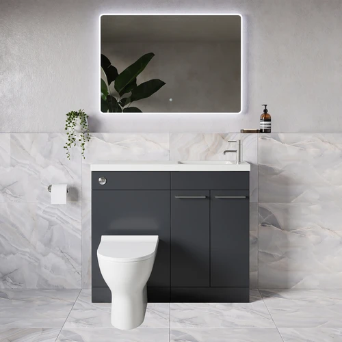 Napoli 250 Gloss Grey 1000mm 2 Door Vanity Unit Toilet Suite with Round Silvo Basin Lifestyle