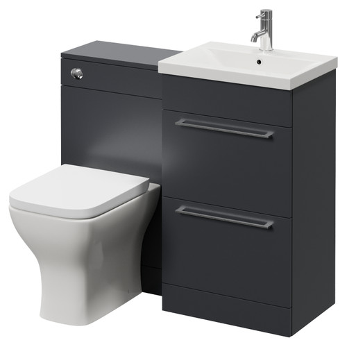 Napoli 390 Gloss Grey 1000mm 2 Drawer Vanity Unit Toilet Suite with Glide Basin Right Hand View