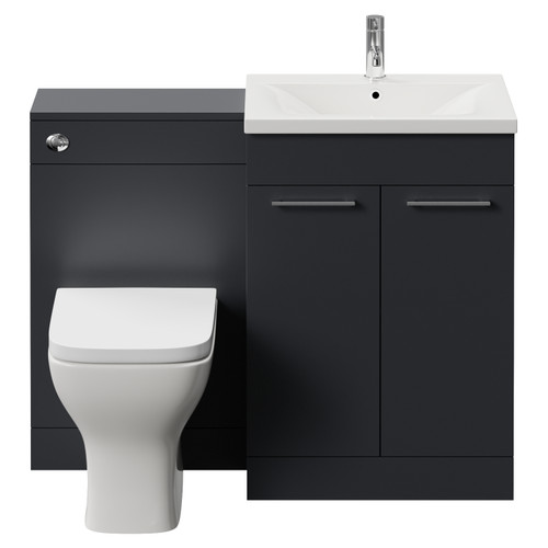 Napoli 460 Gloss Grey 1100mm 2 Door Vanity Unit Toilet Suite with Glide Basin Front View