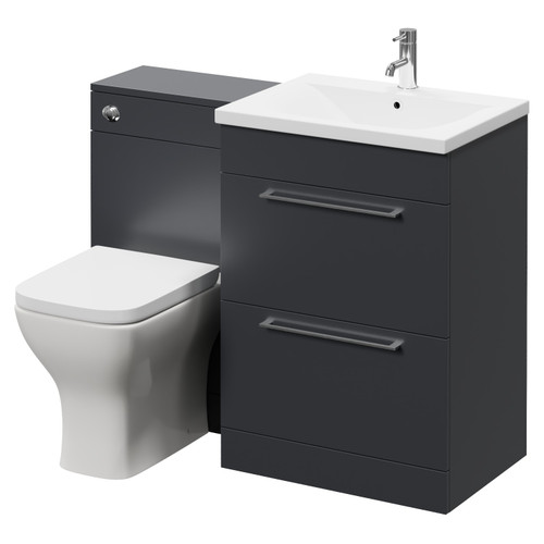 Napoli 460 Gloss Grey 1100mm 2 Drawer Vanity Unit Toilet Suite with Glide Basin Right Hand View