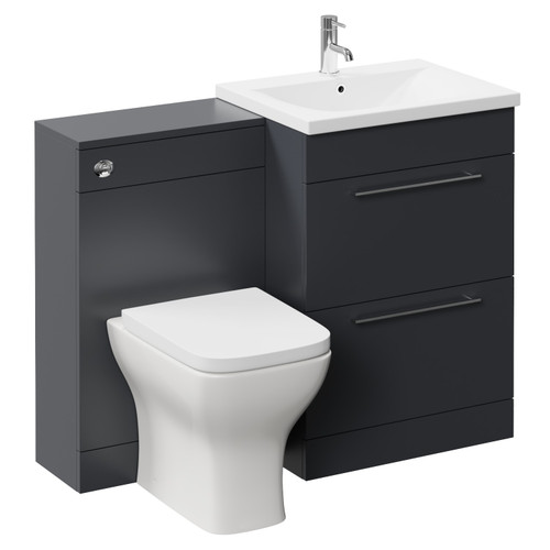 Napoli 460 Gloss Grey 1100mm 2 Drawer Vanity Unit Toilet Suite with Glide Basin Left Hand View