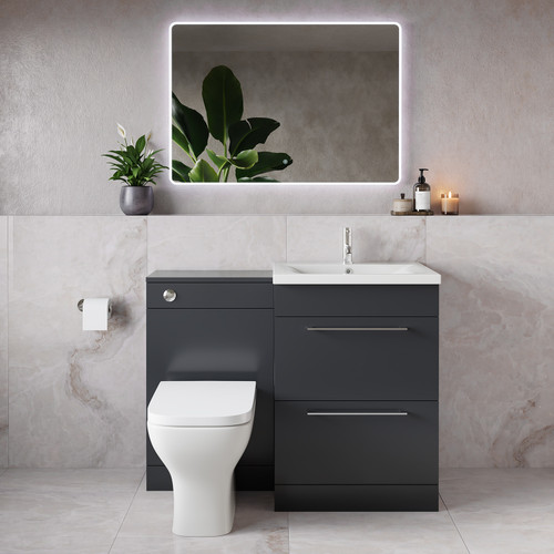 Napoli 460 Gloss Grey 1100mm 2 Drawer Vanity Unit Toilet Suite with Glide Basin Lifestyle Image