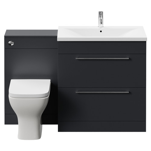Napoli 460 Gloss Grey 1300mm 2 Drawer Vanity Unit Toilet Suite with Glide Basin Front View