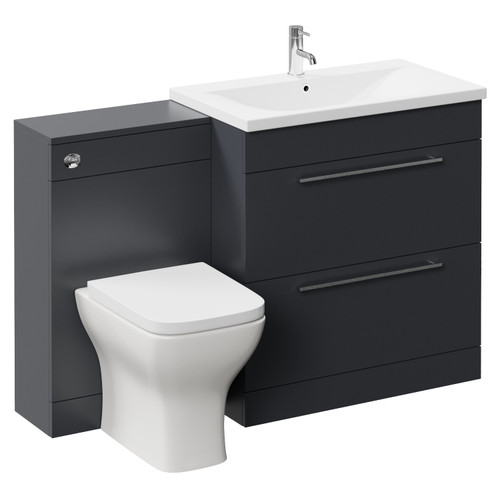 Napoli 460 Gloss Grey 1300mm 2 Drawer Vanity Unit Toilet Suite with Glide Basin Left Hand View